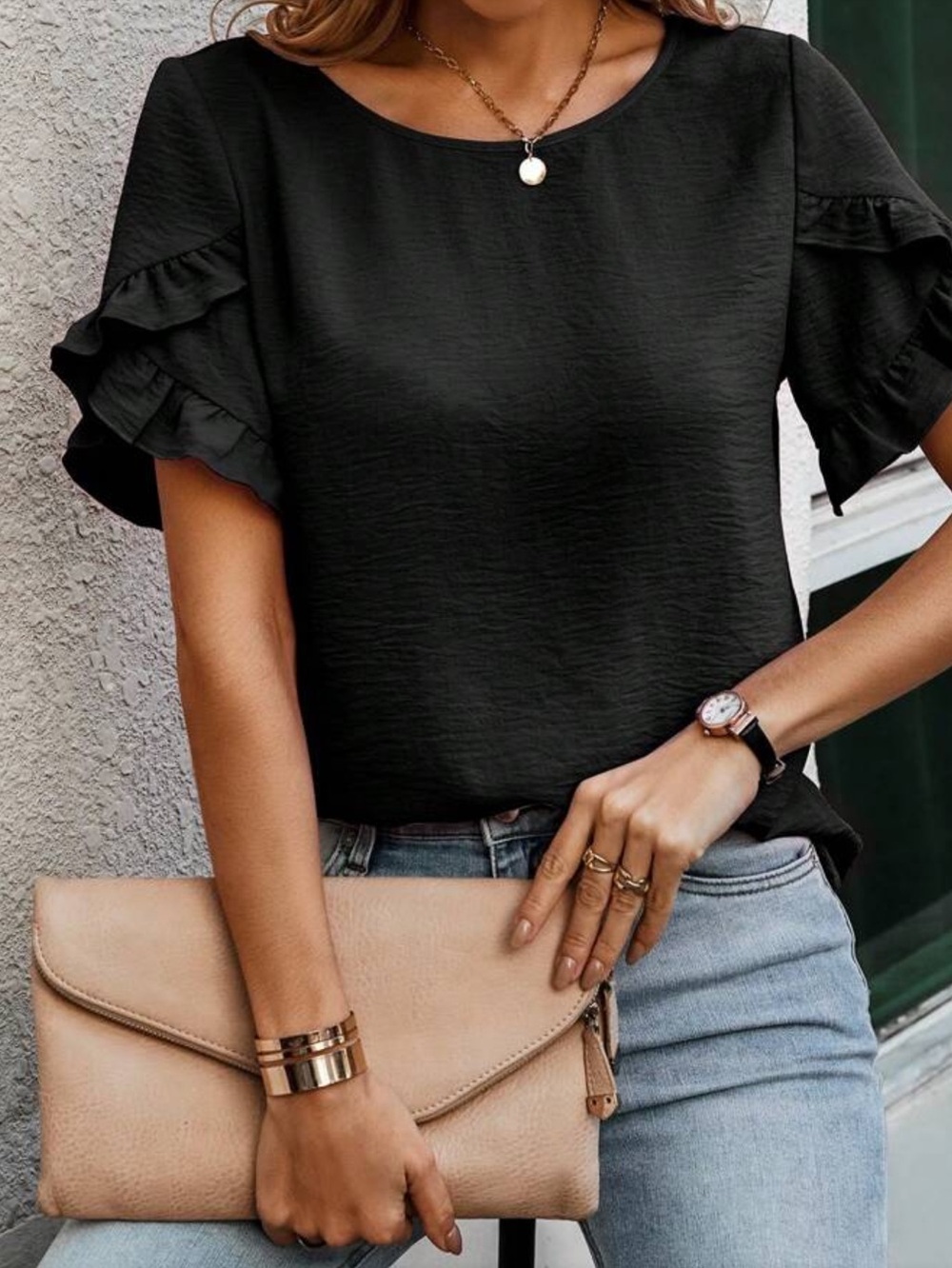 Tan Ruffle Sleeve Blouse - Picture 16 of 16